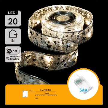 Aigostar - LED jouluvaloketju 20xLED/3xAA 2 m lämmin valkoinen hopea