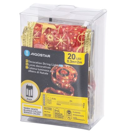 Aigostar - LED-jouluvaloketju 20xLED/3xAA 2 m lämmin valkoinen/punainen
