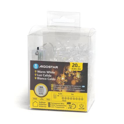 Aigostar - LED jouluvaloketju 20xLED/3xAA 3,3m lumihiutaleet