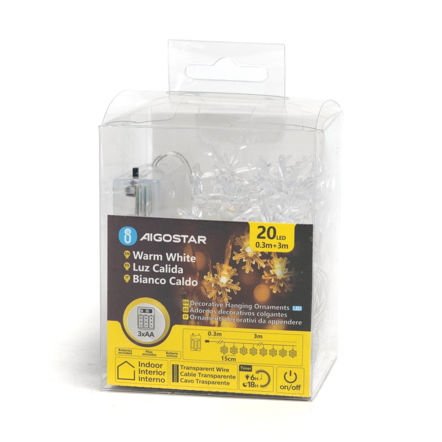 Aigostar - LED jouluvaloketju 20xLED/3xAA 3,3m lumihiutaleet