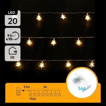 Aigostar - LED-jouluvaloketju 20xLED/3xAA 3,3m tähdet