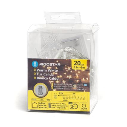 Aigostar - LED-jouluvaloketju 20xLED/3xAA 3,3m tähdet