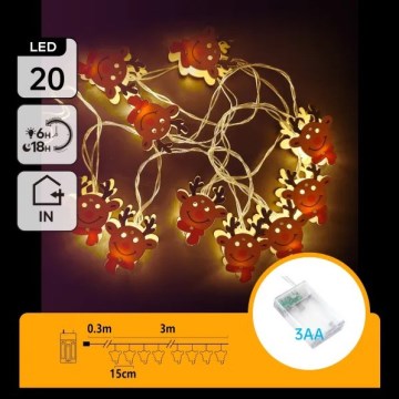 Aigostar - LED-jouluvaloketju 20xLED/3xAA 3m lämmin valkoinen, poroaiheinen