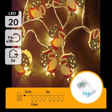 Aigostar - LED jouluvaloketju 20xLED/3xAA 3m lämmin valkoinen Santa Claus