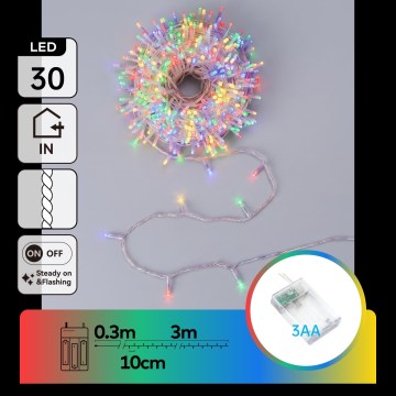 Aigostar - LED Jouluvaloketju 30xLED/3xAA 3,3m monivärinen