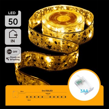 Aigostar - LED jouluvaloketju 50xLED/3xAA 5m lämmin valkoinen kultainen