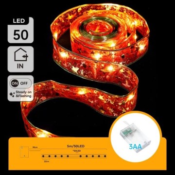 Aigostar - LED-jouluvaloketju 50xLED/3xAA 5m lämmin valkoinen, punainen