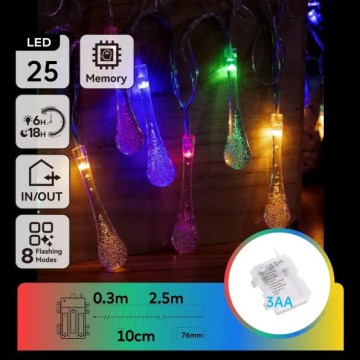 Aigostar - LED-jouluvaloketju ulkokäyttöön 25xLED/8 toimintoa 3xAA 2,5m IP44 moniväriset pisarat