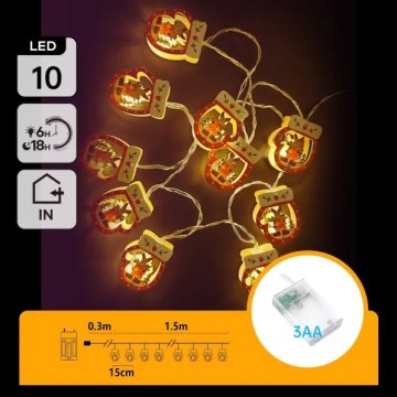 Aigostar - LED-jouluvalosarja 10xLED/3xAA 1,5 m lämmin valkoinen käsineet