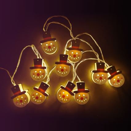 Aigostar - LED-jouluvalosarja 10xLED/3xAA 1,5 m lämmin valkoinen lumiukko