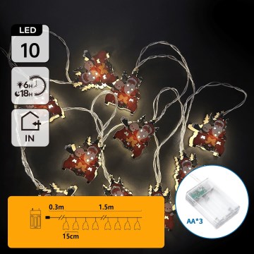 Aigostar - LED jouluvalosarja 10xLED/3xAA 1,5m lämmin valkoinen kelkat