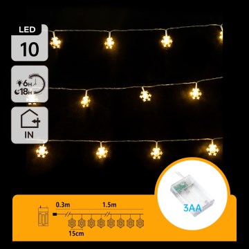 Aigostar - LED-jouluvalosarja 10xLED/3xAA 1,5m lämmin valkoinen lumihiutaleilla