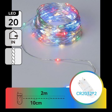 Aigostar - LED-jouluvalosarja 20xLED/2xCR2032 2m monivärinen
