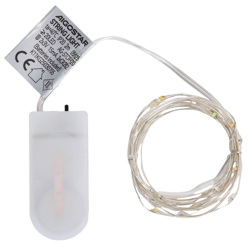 Aigostar - LED-jouluvalosarja 20xLED/2xCR2032 2m monivärinen