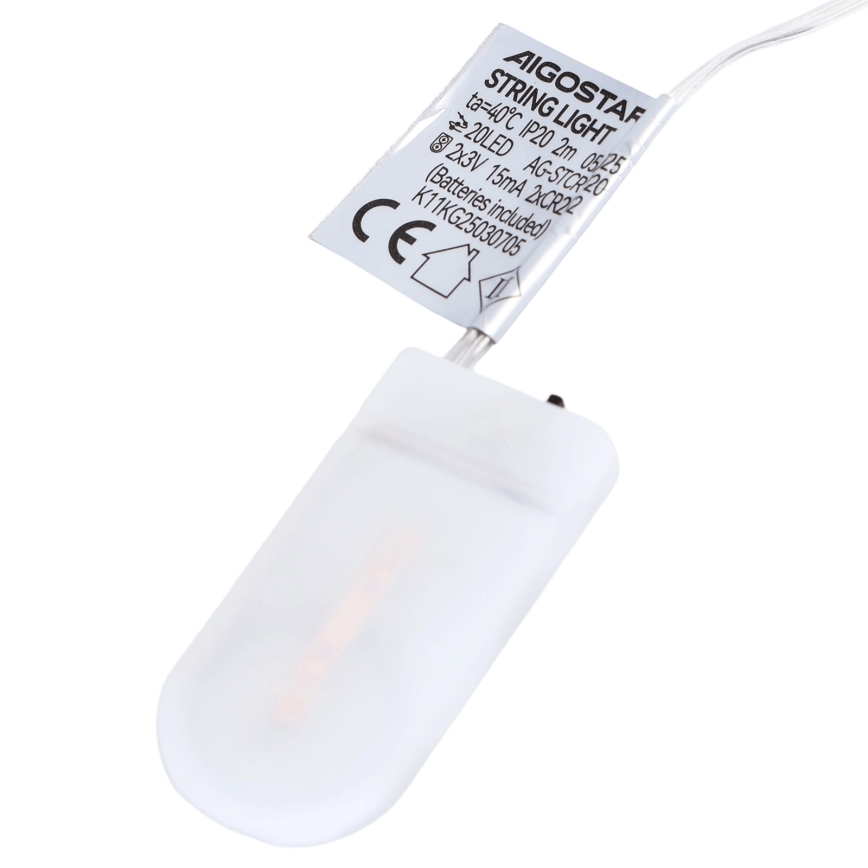 Aigostar - LED-jouluvalosarja 20xLED/2xCR2032 2m monivärinen