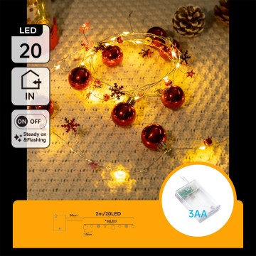 Aigostar - LED-jouluvalosarja 20xLED/3xAA 2 m lämmin valkoinen