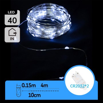 Aigostar - LED-jouluvalosarja 40xLED/2x3V 4m kylmänvalkoinen