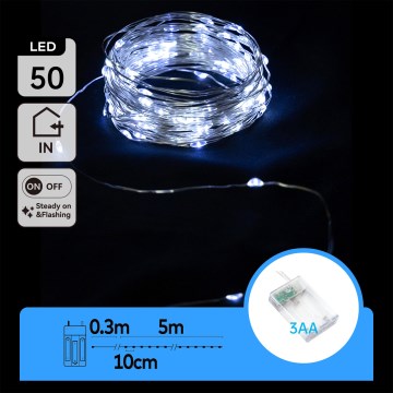 Aigostar - LED-jouluvalosarja 50xLED/3xAA 5,3m kylmänvalkoinen