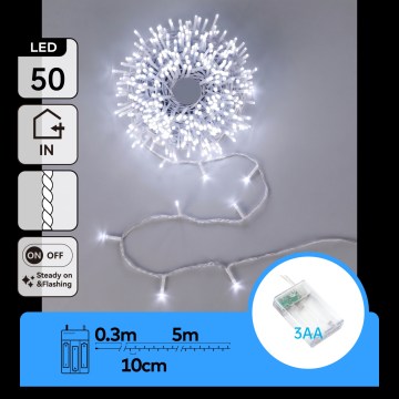 Aigostar - LED-jouluvalosarja 50xLED/3xAA 5,3m kylmänvalkoinen