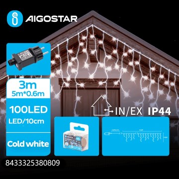 Aigostar - LED-jouluvalosarja ulkokäyttöön 100 LED/8 toimintoa 8 x 0,6 m IP44 kylmänvalkoinen