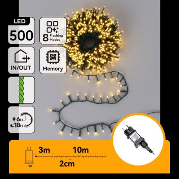 Aigostar - LED-jouluvalosarja ulkokäyttöön 500 LED/8 toimintoa 13 m IP44 lämmin valkoinen