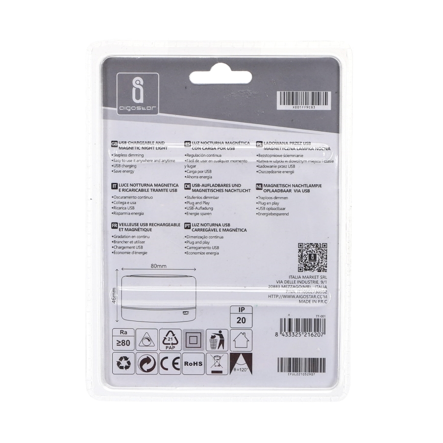 Aigostar - LED Kannettava yövalo LED/1W/5V 3000K + USB