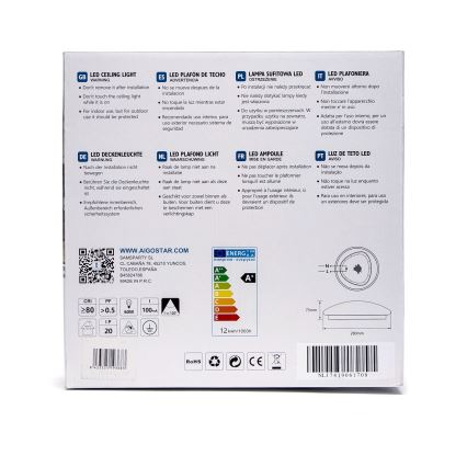 Aigostar - LED-kattovalaisin, 12 W / 230 V, 3000 K, halkaisija 28 cm