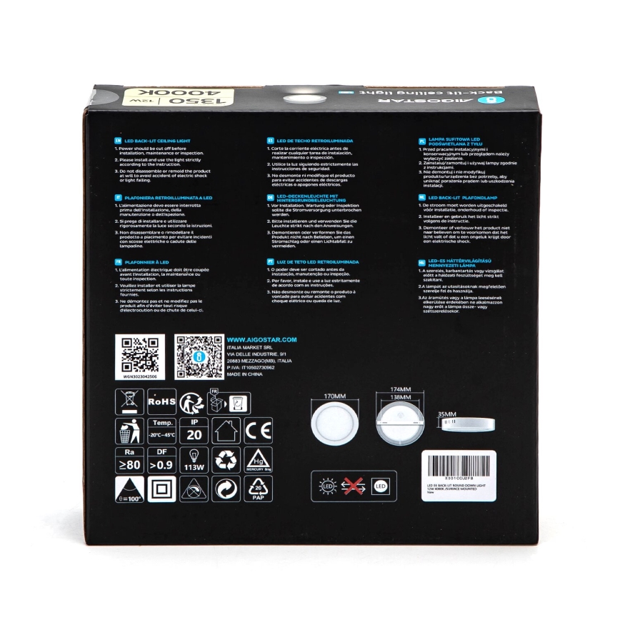 Aigostar - LED Kiinteä kattovalaisin LED/12W/230V halkaisija 17,4 cm 4000K valkoinen