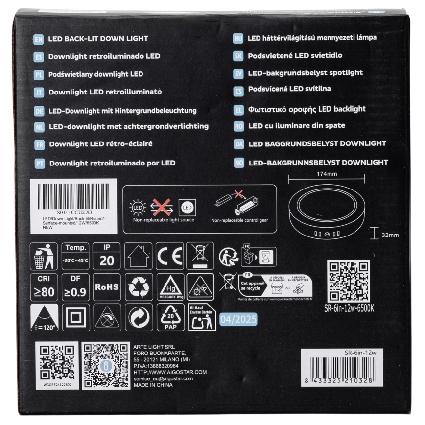 Aigostar - LED Kiinteä kattovalaisin LED/12W/230V halkaisija 17,4 cm 6500K valkoinen