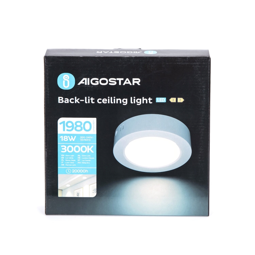 Aigostar - LED Kiinteä kattovalaisin LED/18W/230V halkaisija 22,6 cm 3000K valkoinen