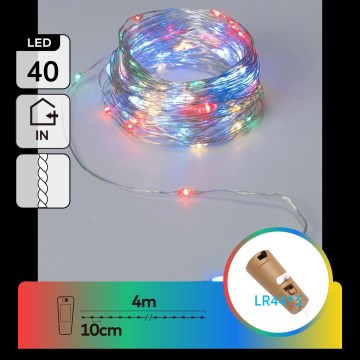 Aigostar - LED-koristevaloketju pullonkorkkiin asetettava 40xLED/3xLR44 4m monivärinen