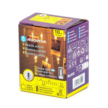 Aigostar - LED-koristevalosarja 10xLED/5W/USB 5 m lämmin valkoinen