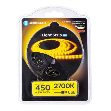 Aigostar - LED-nauha 2m LED/4,9W/5V 2700K IP65 musta