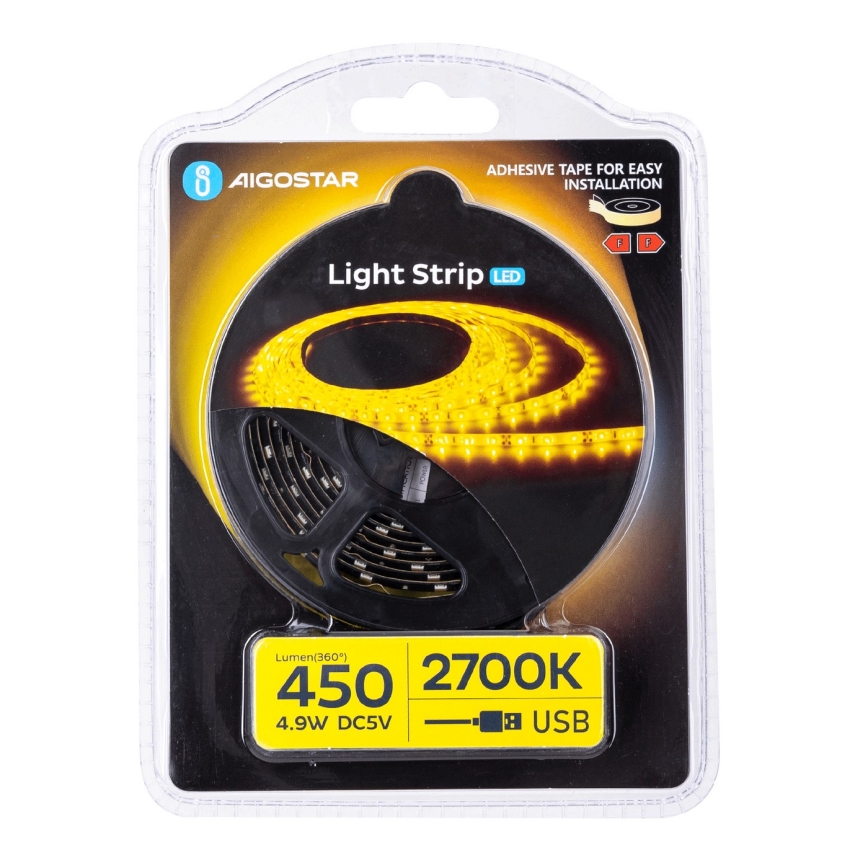 Aigostar - LED-nauha 2m LED/4,9W/5V 2700K IP65 musta