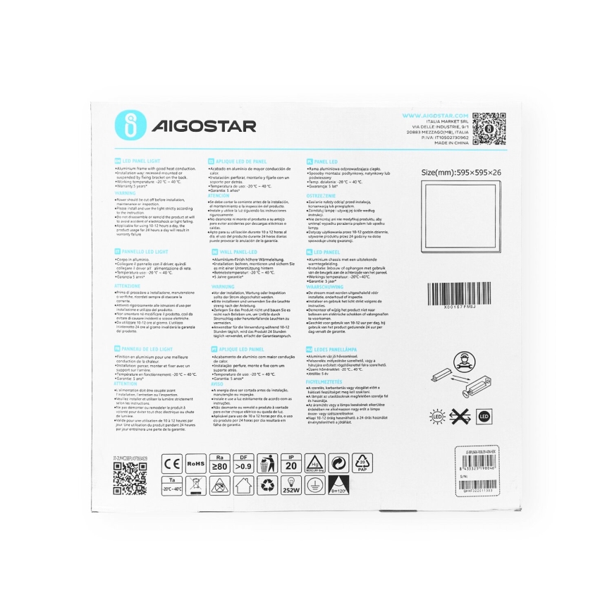 Aigostar - LED-kattopaneeli LED/40W/230V 6500K 60x60cm valkoinen