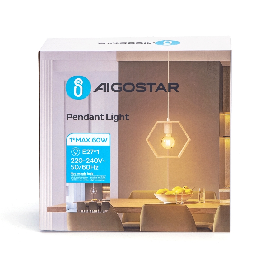 Aigostar - LED-puinen riippuvalaisin kaapelilla 1xE27/9W/230V 2200K mänty