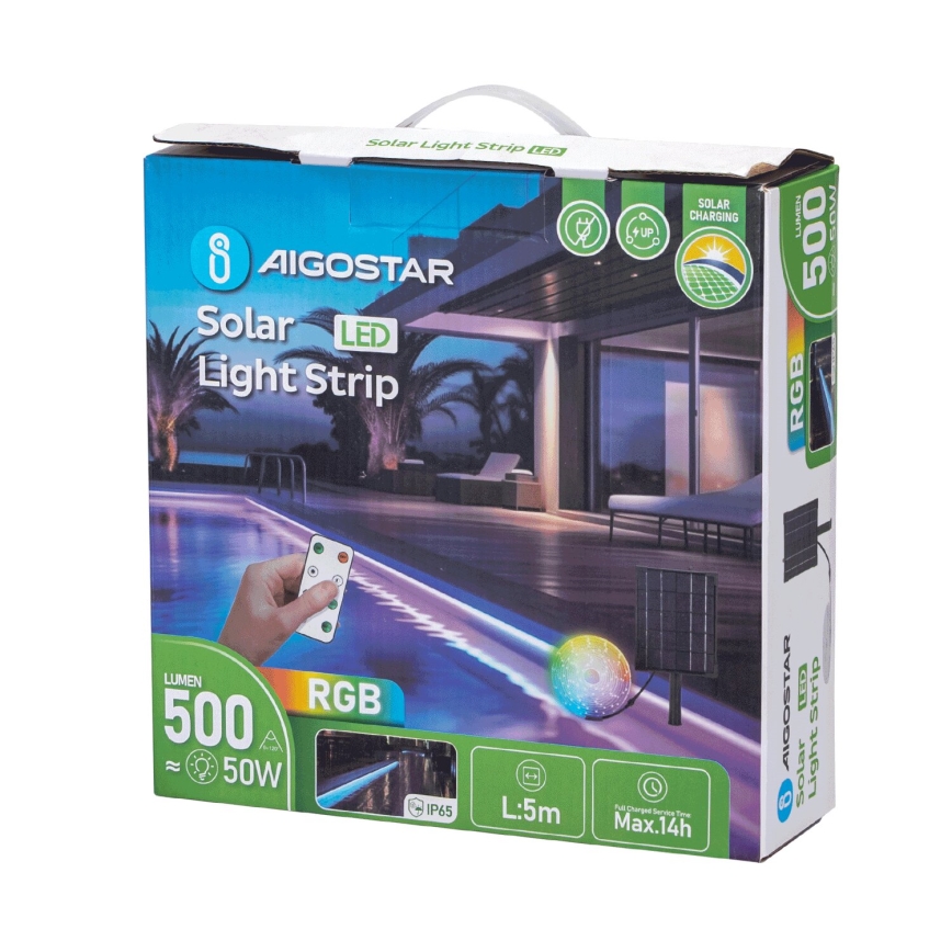 Aigostar - LED RGB Himmennettävä aurinkokenno valonauha LED/5W/3,2V 5+2m IP65 4000 mAh + kauko-ohjaus
