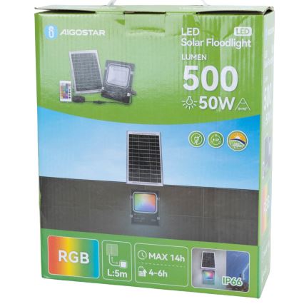 Aigostar - LED RGB himmennettävä aurinkokohdevalo LED/50W/3,2V IP66 4000 mAh + kaukosäädin