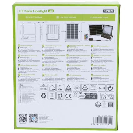 Aigostar - LED RGB himmennettävä aurinkokohdevalo LED/150W/3,2V IP66 12000 mAh + kaukosäädin