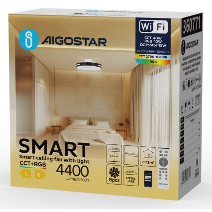 Aigostar - LED RGBW Himmennettävä katto fan LED/40W/230V 2700-6500K Wi-Fi + kauko-ohjaus