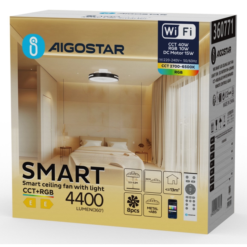 Aigostar - LED RGBW Himmennettävä katto fan LED/40W/230V 2700-6500K Wi-Fi + kauko-ohjaus