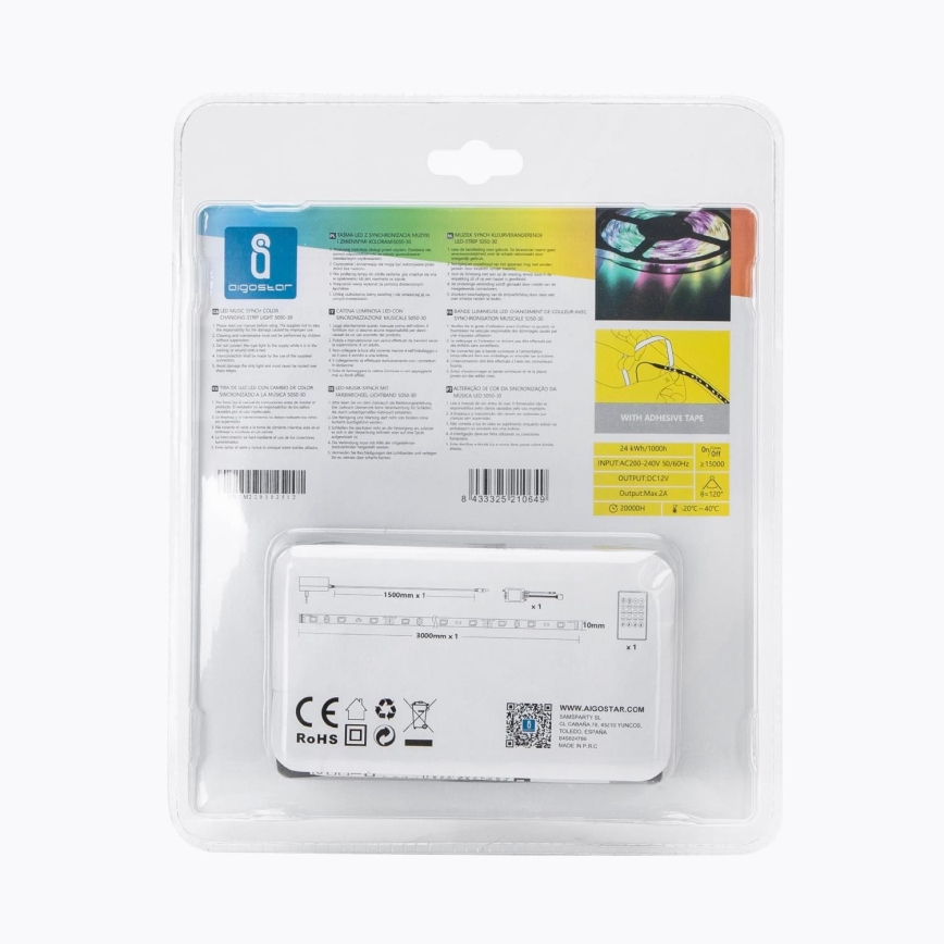 Aigostar - LED RGB Himmennettävä ulkovalonauha 3m LED/24W/12/230V IP65 + kaukosäädin