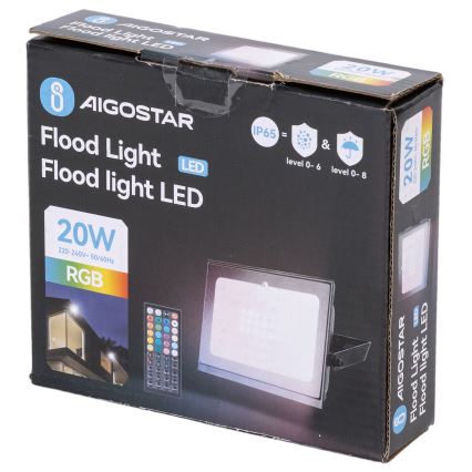 Aigostar - LED RGB himmennettävä valonheitin LED/10W/230V IP65 + kaukosäädin