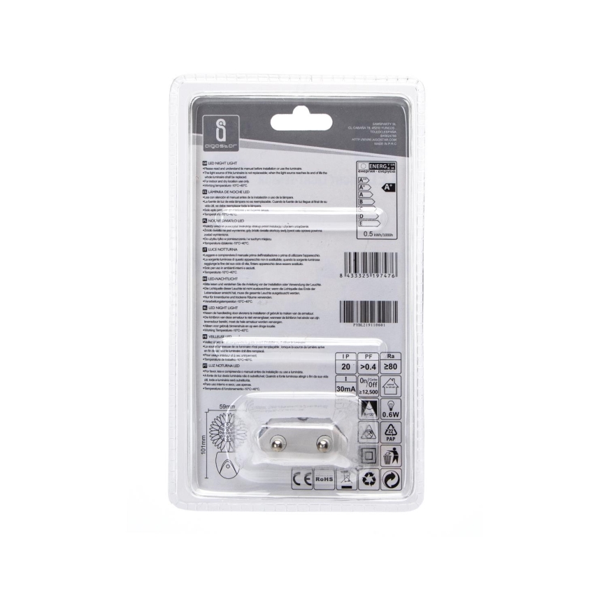 Aigostar - LED RGB yöpöytävalaisin sensorilla LED/0,5W/230V aurinko