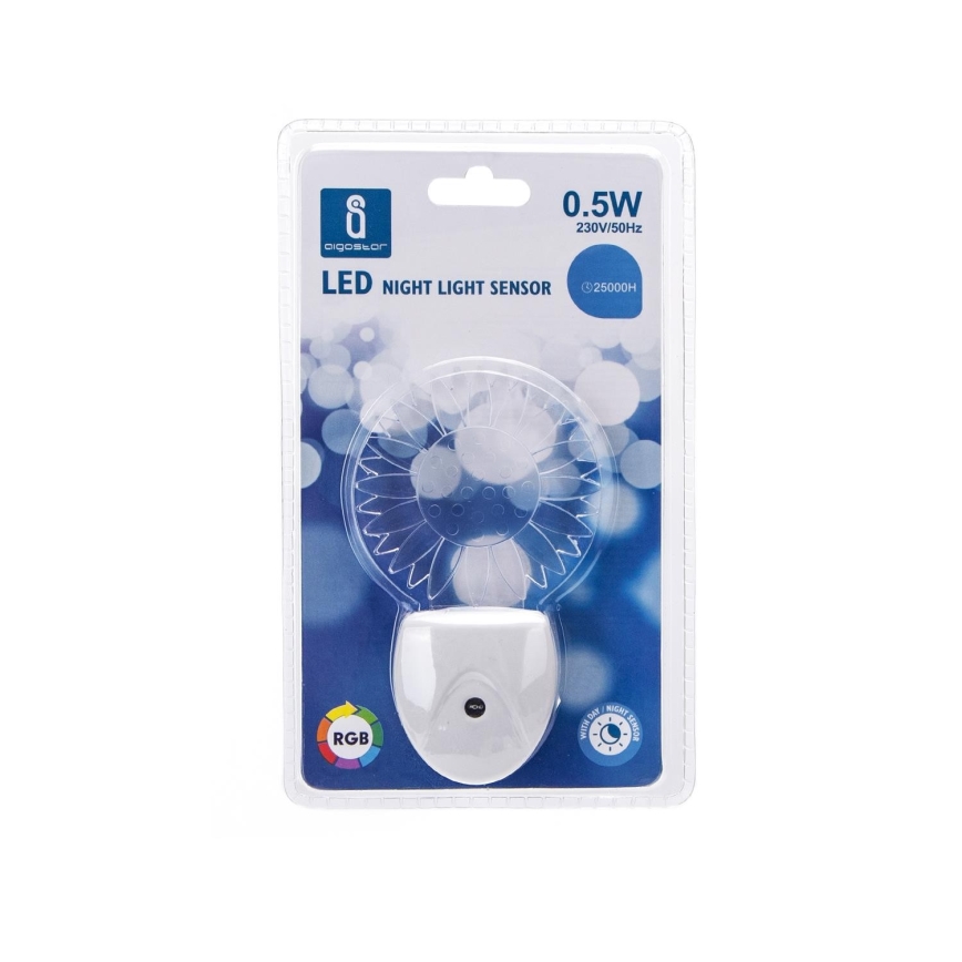 Aigostar - LED RGB yövalo anturilla LED/0,5W/230V aurinko