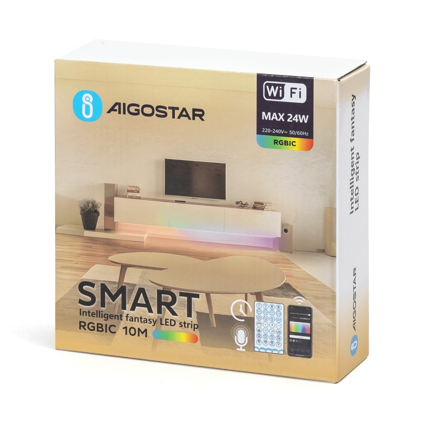 Aigostar - LED RGBIC himmennettävä nauha 10 m LED/24W/24V + Wi-Fi-kauko-ohjain