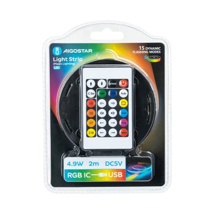 Aigostar - LED RGBIC himmennettävä nauha 2m LED/4,9W/5V + kaukosäädin