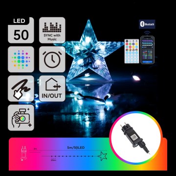 Aigostar - LED RGBICW älykäs ulkokäyttöön tarkoitettu joulukoristevalosarja MESH 50xLED 5m IP44 + kaukosäädin