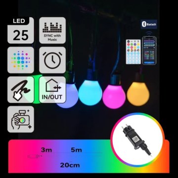 Aigostar - LED RGBICW Älykäs ulkovaloketju MESH 25 x LED 5 m IP44 + kauko-ohjain