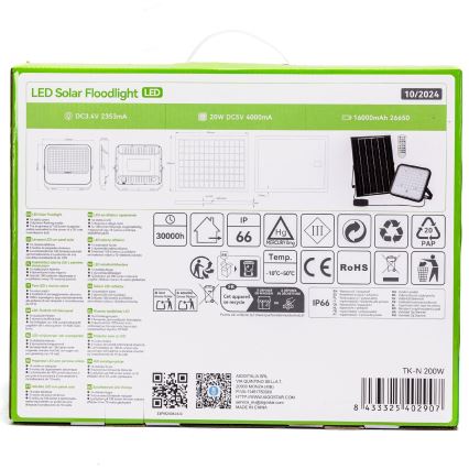 Aigostar - LED RGBW Himmennettävä aurinkokenno valonheitin LED/200W/3,4V IP66 + kauko-ohjaus